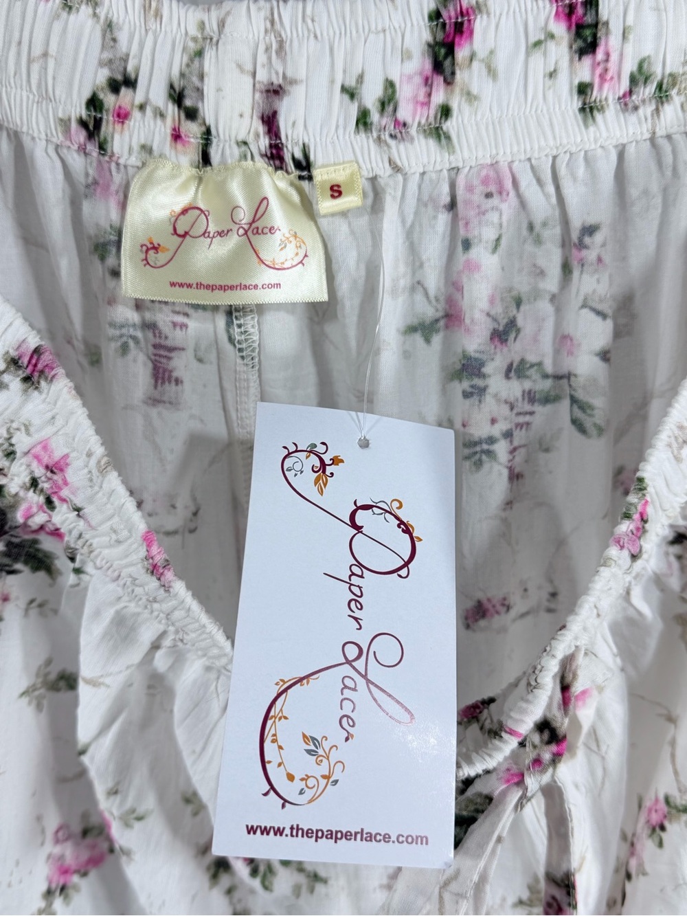 Paper Lace Rosebuds & Ruffles Floral Boho Bloomer Pants White Pink S - Picture 6 of 7